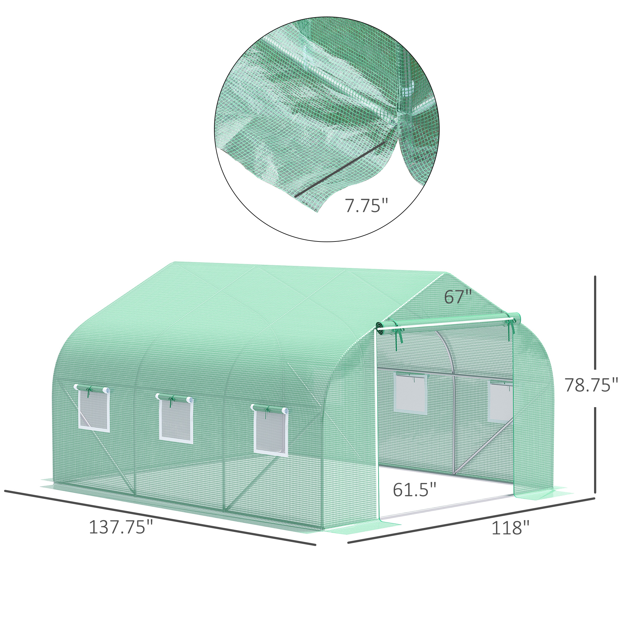 Outdoor Walk-In Tunnel Greenhouse 11.5 X 10 X 6.5 with Roll-Up Windows & Zippered Door - Durable PE Cover in Green - Image 4