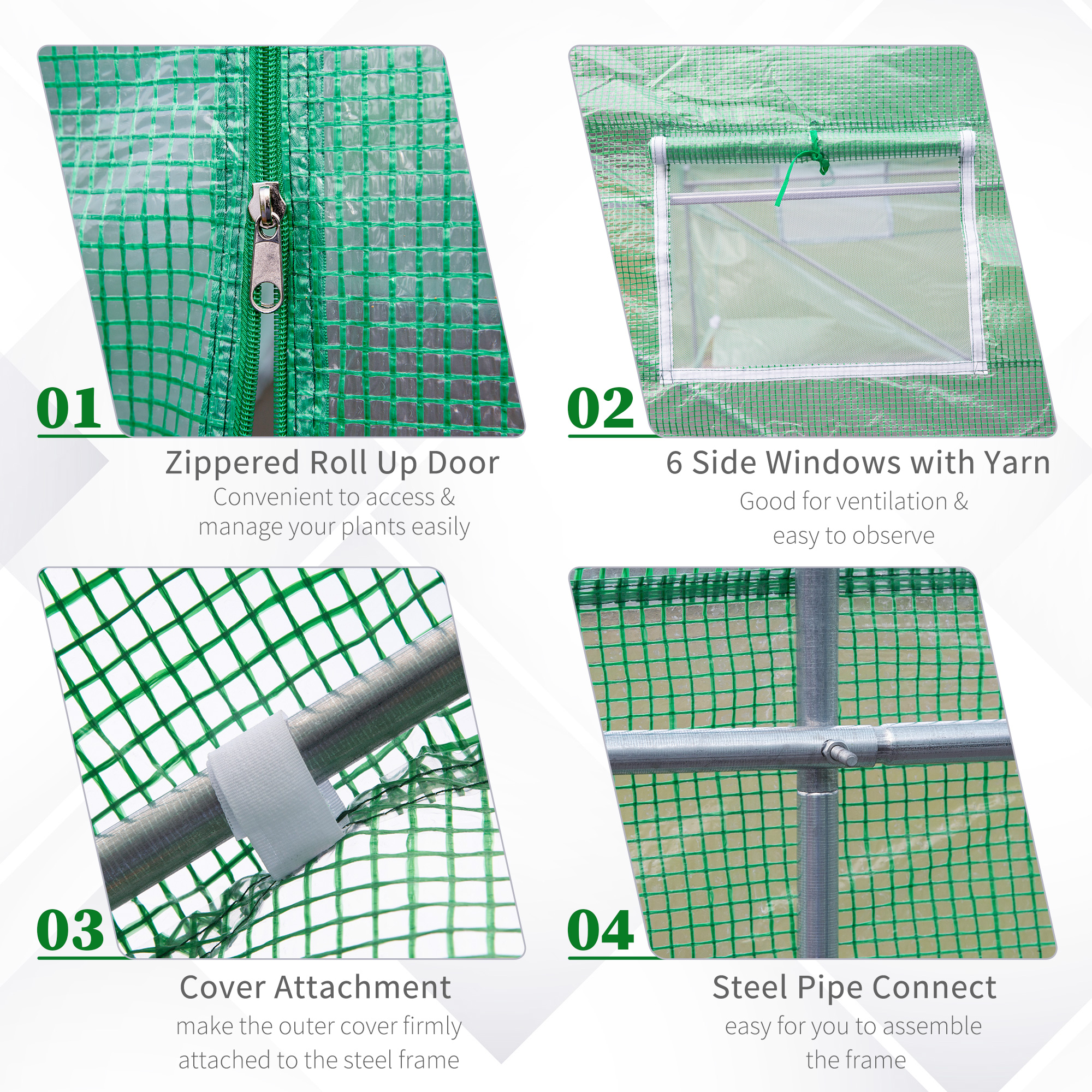 Outdoor Walk-In Tunnel Greenhouse 11.5 X 10 X 6.5 with Roll-Up Windows & Zippered Door - Durable PE Cover in Green - Image 5