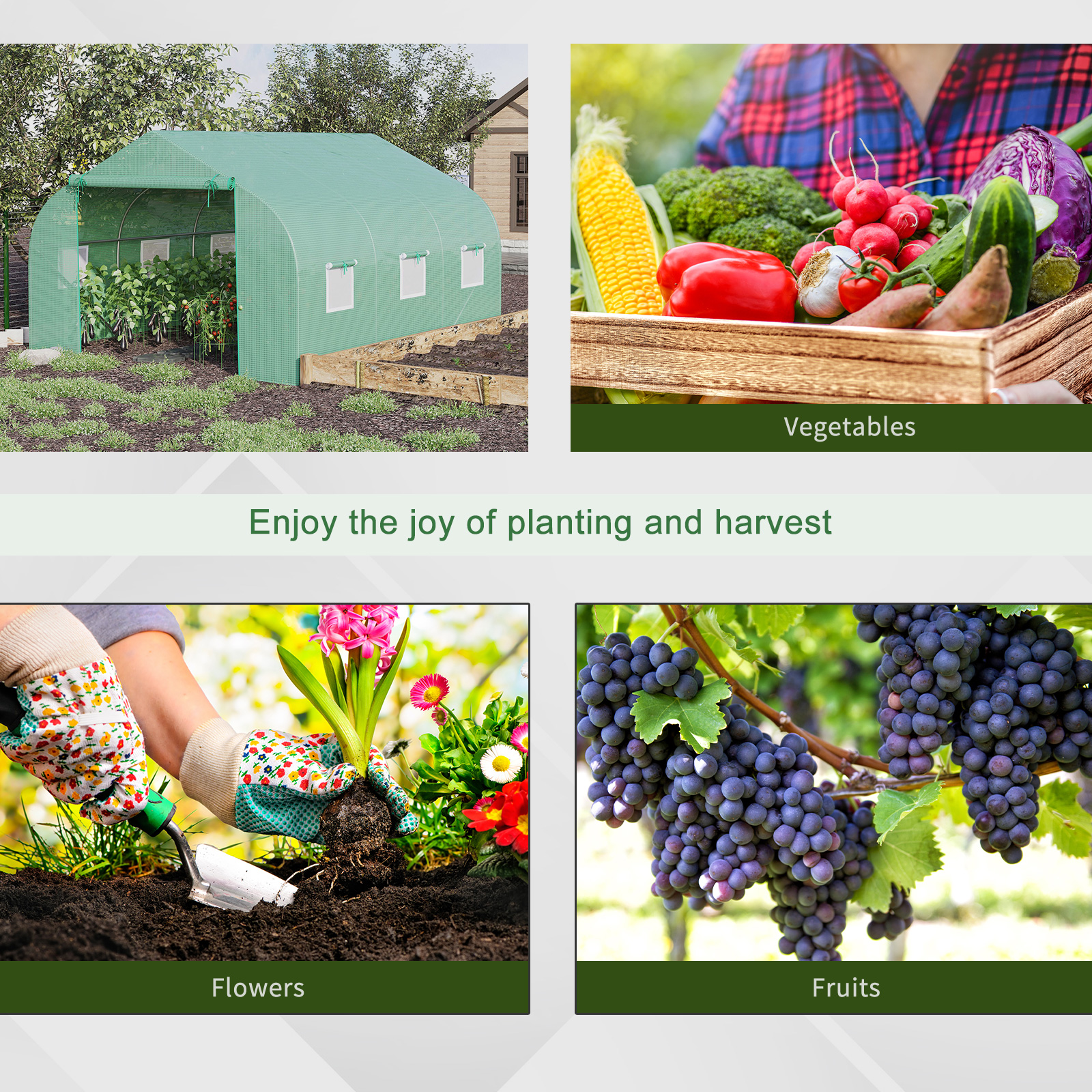 Outdoor Walk-In Tunnel Greenhouse 11.5 X 10 X 6.5 with Roll-Up Windows & Zippered Door - Durable PE Cover in Green - Image 6