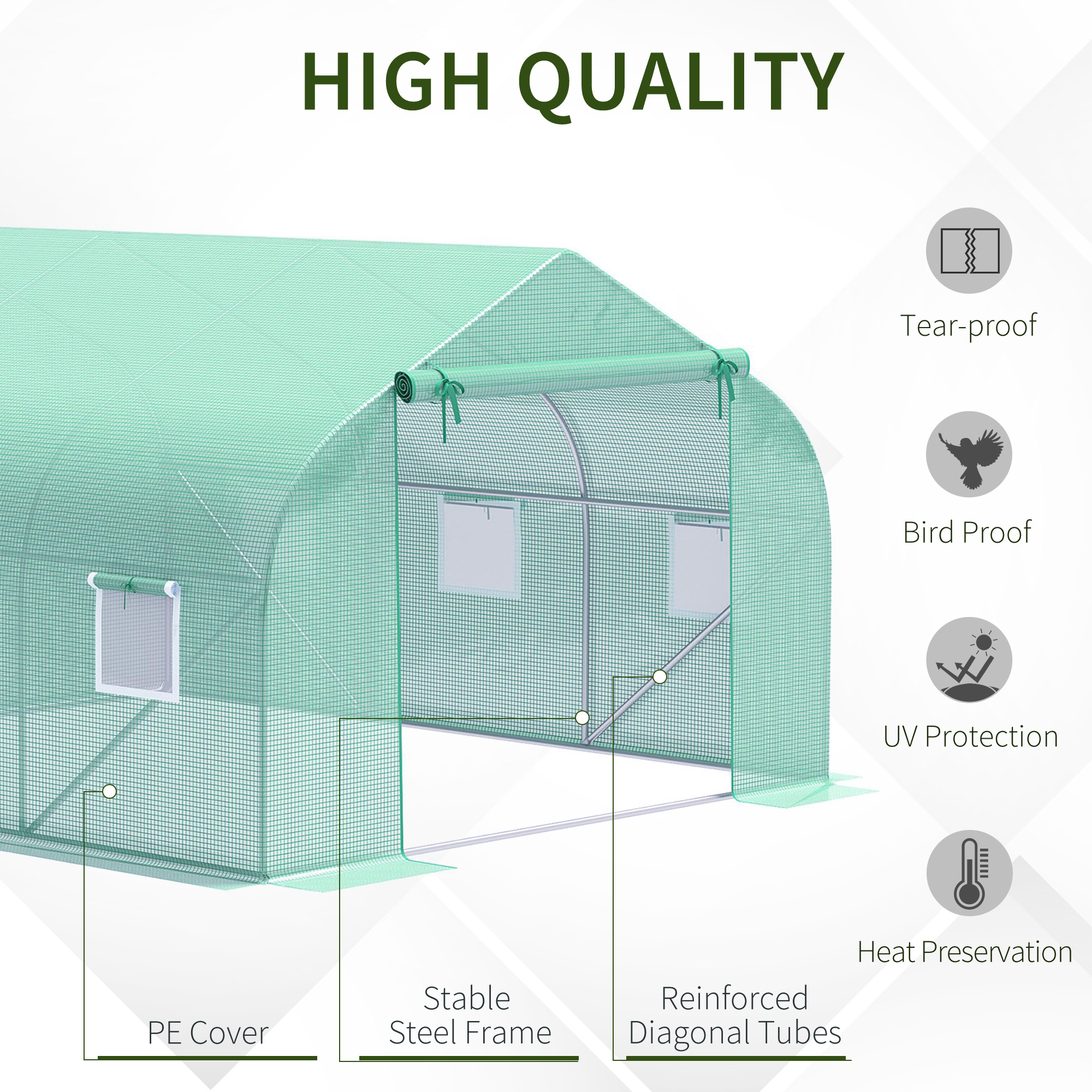Outdoor Walk-In Tunnel Greenhouse 11.5 X 10 X 6.5 with Roll-Up Windows & Zippered Door - Durable PE Cover in Green - Image 8