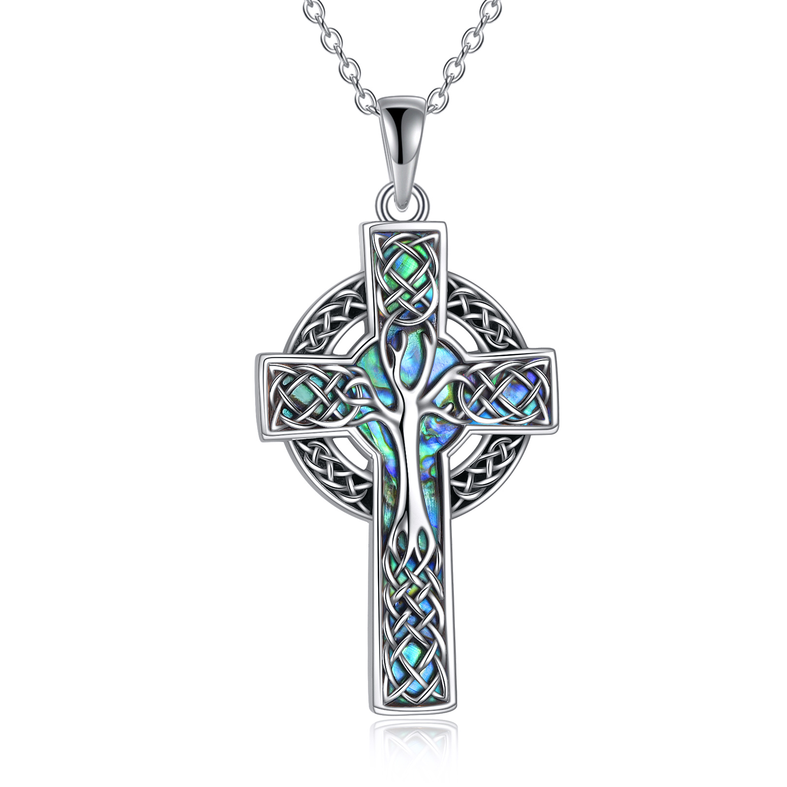 925 Sterling Silver Abalone Celtic Cross Pendant Necklace - Perfect Jewelry Gift - Image 5
