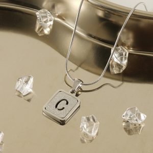 18K Alphabet Necklace - 26 Letters Hollow Out Square Fashion Jewelry