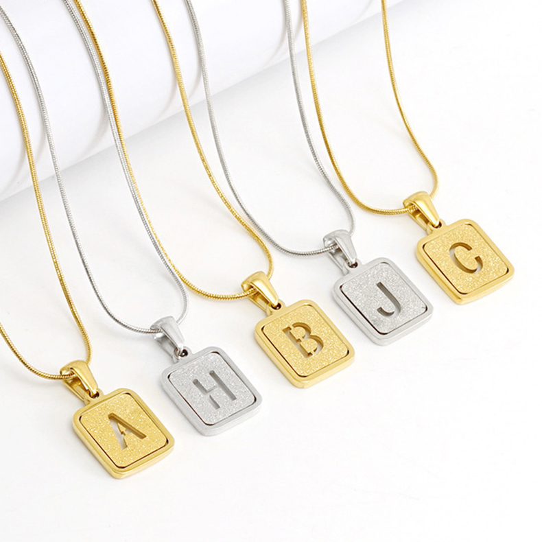 18K Alphabet Necklace - 26 Letters Hollow Out Square Fashion Jewelry - Image 3