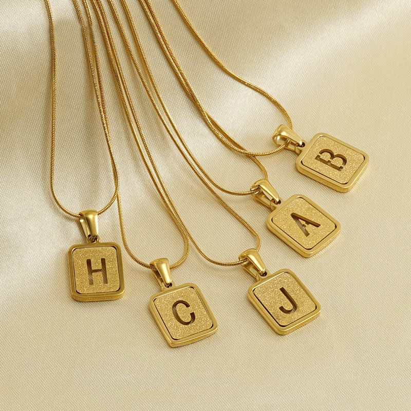 18K Alphabet Necklace - 26 Letters Hollow Out Square Fashion Jewelry - Image 4