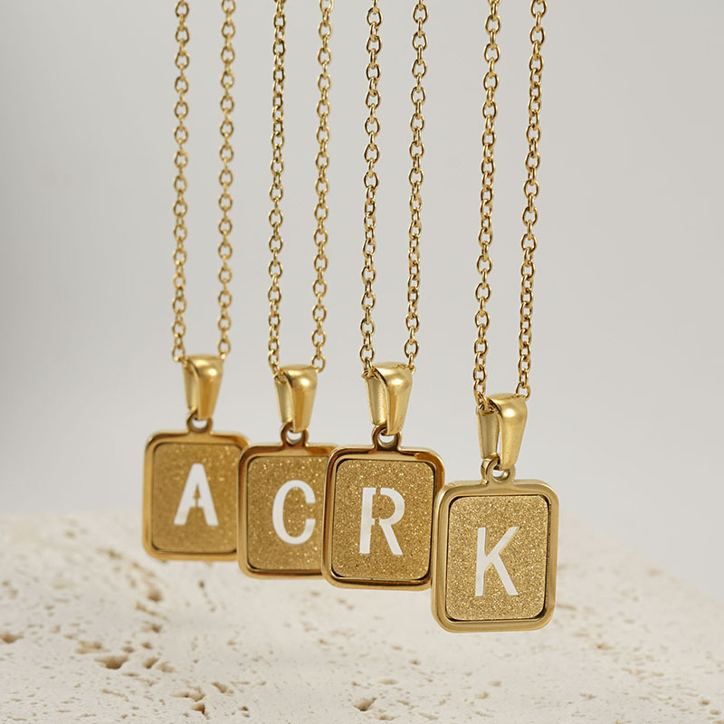 18K Alphabet Necklace - 26 Letters Hollow Out Square Fashion Jewelry - Image 6