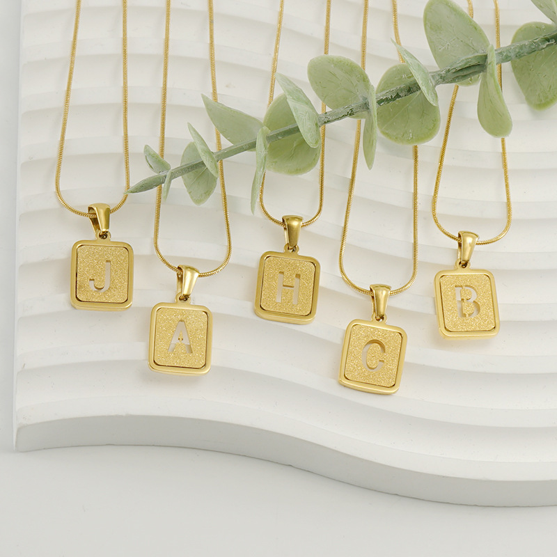 18K Alphabet Necklace - 26 Letters Hollow Out Square Fashion Jewelry - Image 7