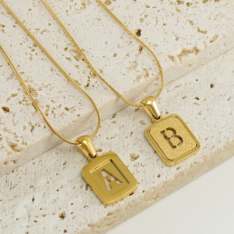 18K Alphabet Necklace - 26 Letters Hollow Out Square Fashion Jewelry - Image 8