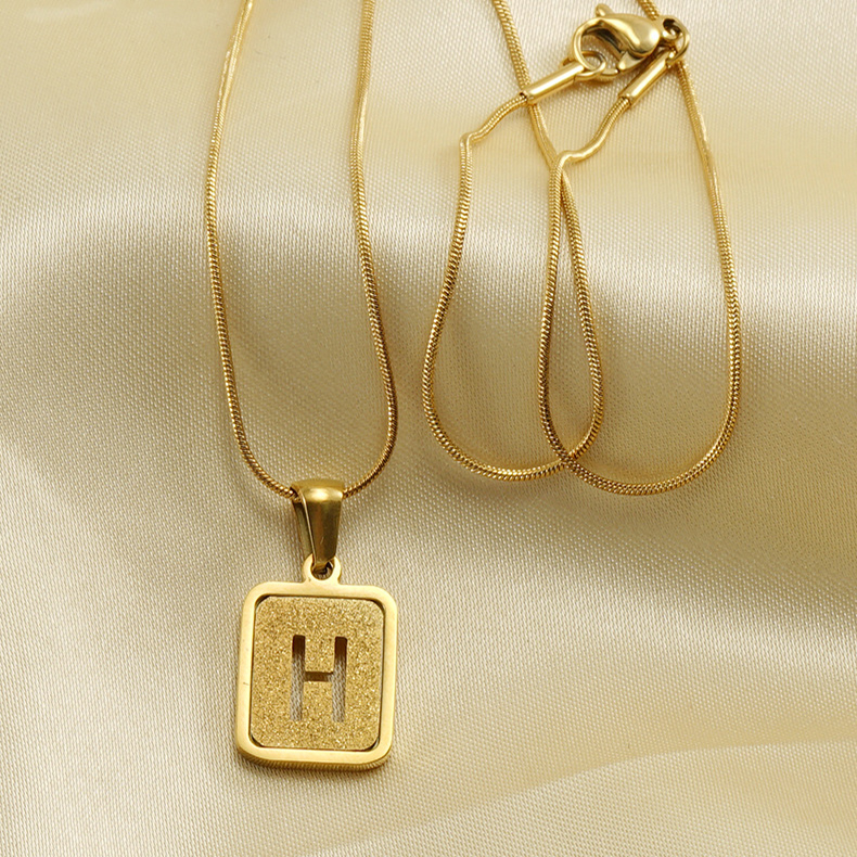 18K Alphabet Necklace - 26 Letters Hollow Out Square Fashion Jewelry - Image 9