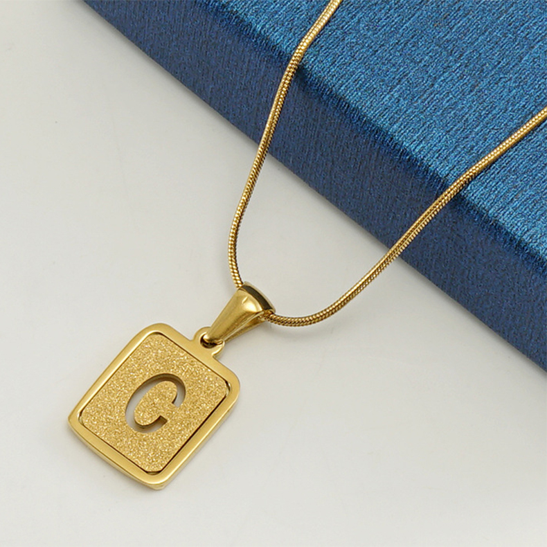 18K Alphabet Necklace - 26 Letters Hollow Out Square Fashion Jewelry - Image 10