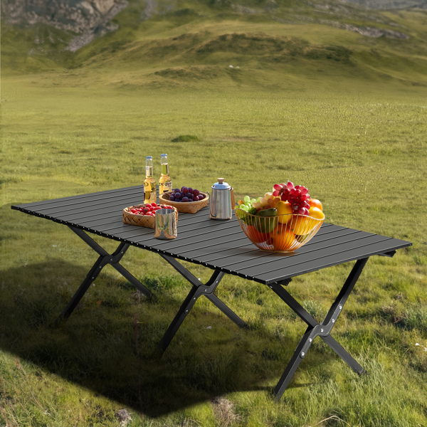 116X60X42cm Black Portable Camping Roll Table - Lightweight & Durable - Image 4