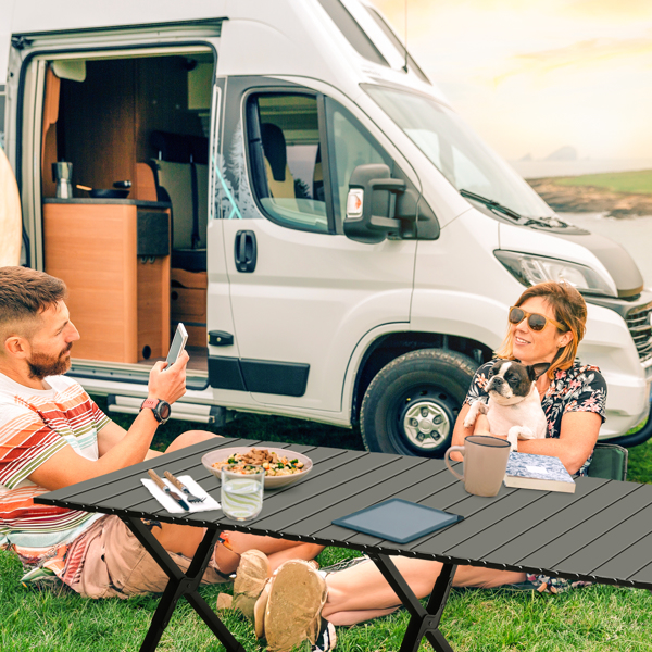 116X60X42cm Black Portable Camping Roll Table - Lightweight & Durable - Image 12