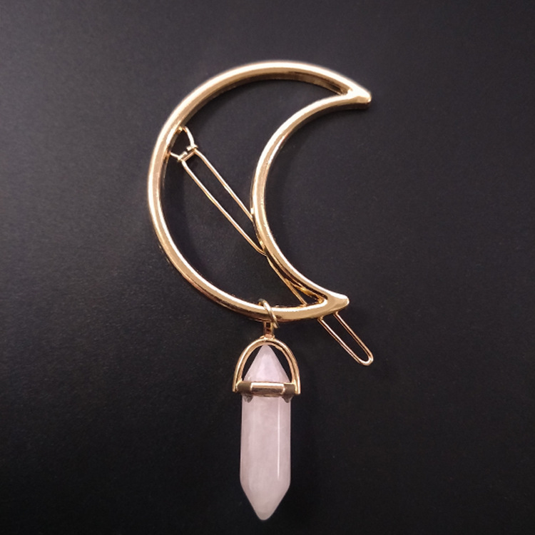 Moon Natural Stone Hexagonal Gemstone Hairpin - Elegant Hair Ornament