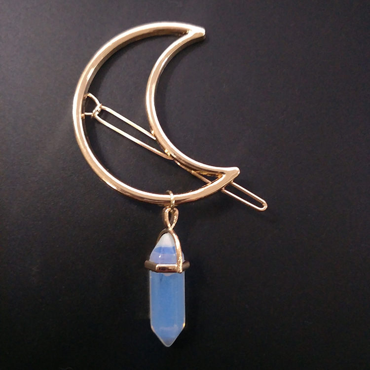 Moon Natural Stone Hexagonal Gemstone Hairpin - Elegant Hair Ornament - Image 3