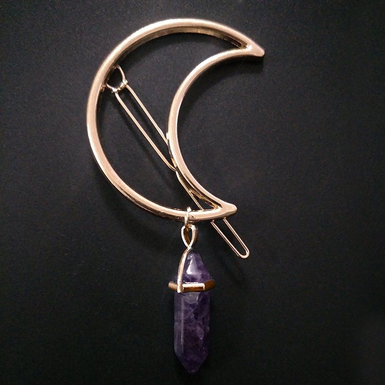Moon Natural Stone Hexagonal Gemstone Hairpin - Elegant Hair Ornament - Image 5