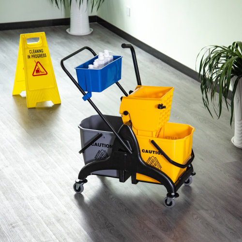 HOMECOM 6.9 Gallon Mop Bucket Cart with Swivel Arm, Smooth Wheels, and Mop Handle Bracket - Easy to Use!