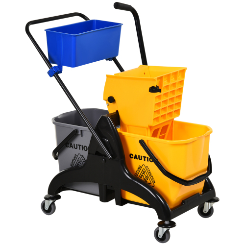 HOMECOM 6.9 Gallon Mop Bucket Cart with Swivel Arm, Smooth Wheels, and Mop Handle Bracket - Easy to Use! - Image 3