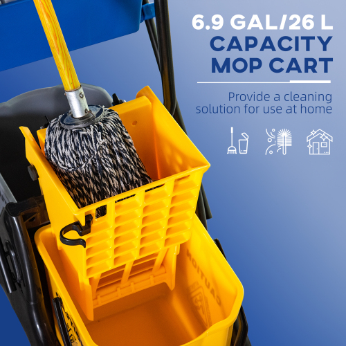 HOMECOM 6.9 Gallon Mop Bucket Cart with Swivel Arm, Smooth Wheels, and Mop Handle Bracket - Easy to Use! - Image 4