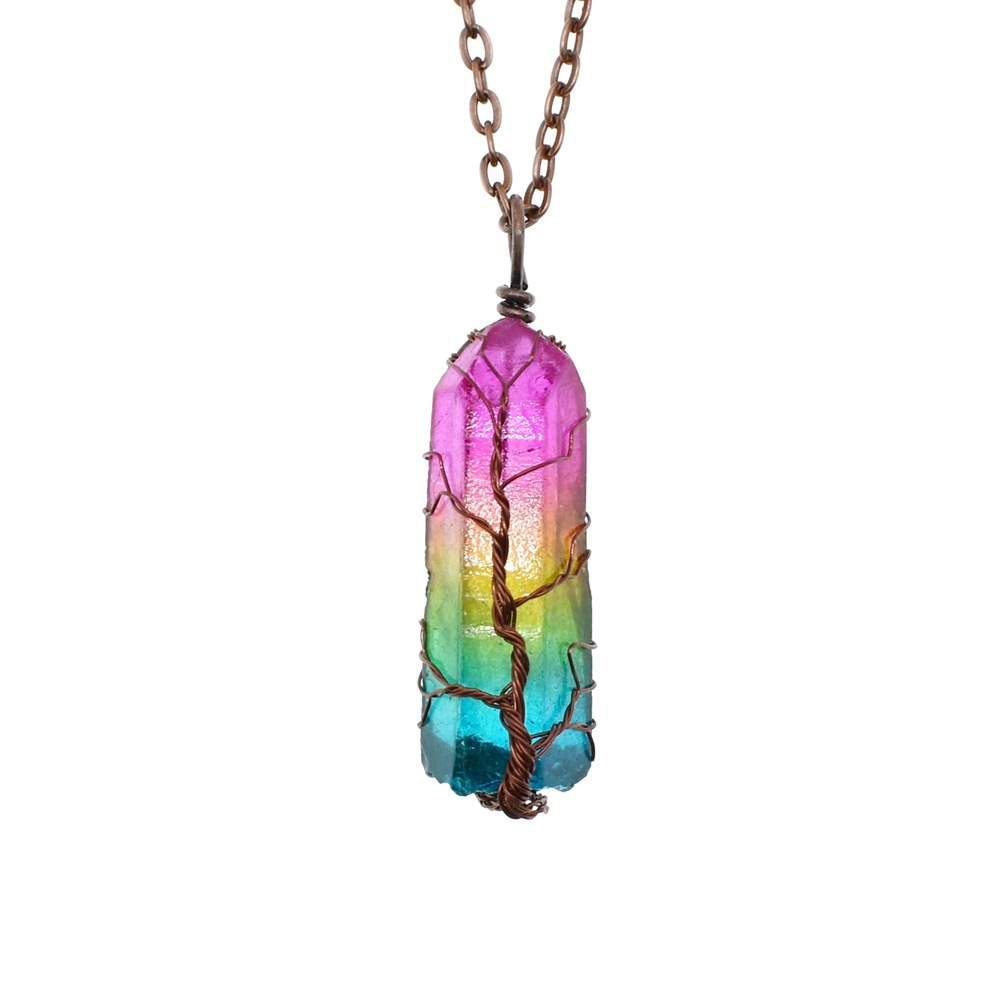 Trendy Stone Crystal Pillar Tree of Life Pendant Necklace - Fashionable Ins Design - Image 10