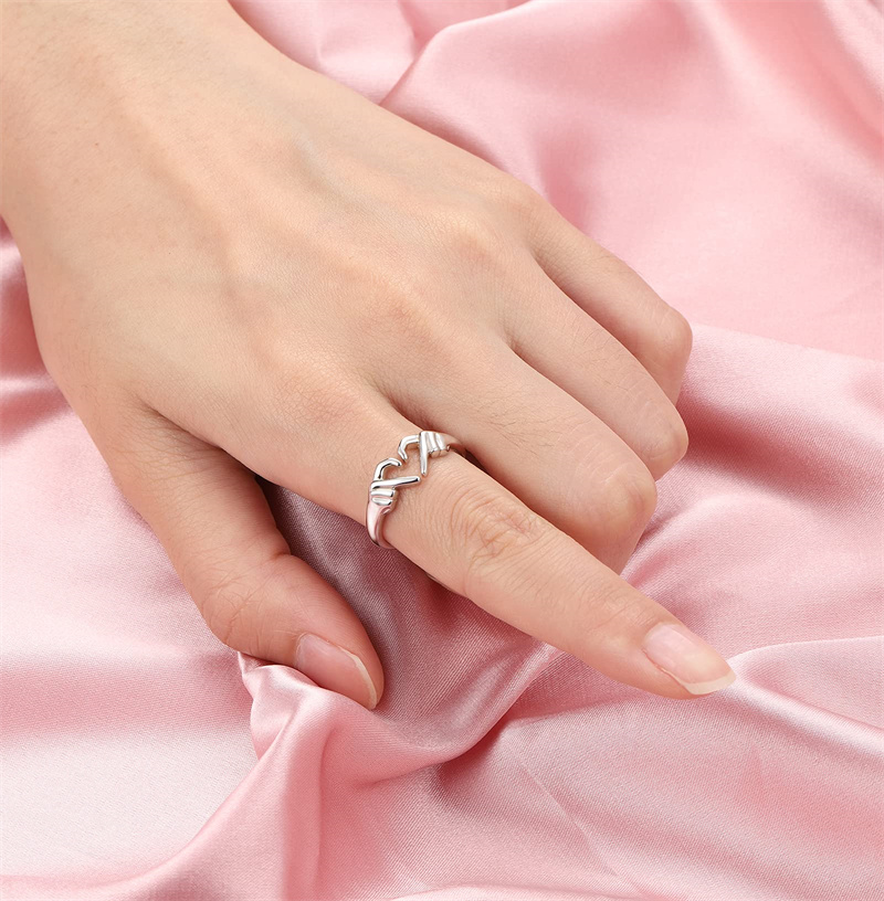 Stylish Silver Romantic Heart Hand Hug Ring for Women & Couples - Punk Wedding Finger Jewelry & Gifts - Image 9