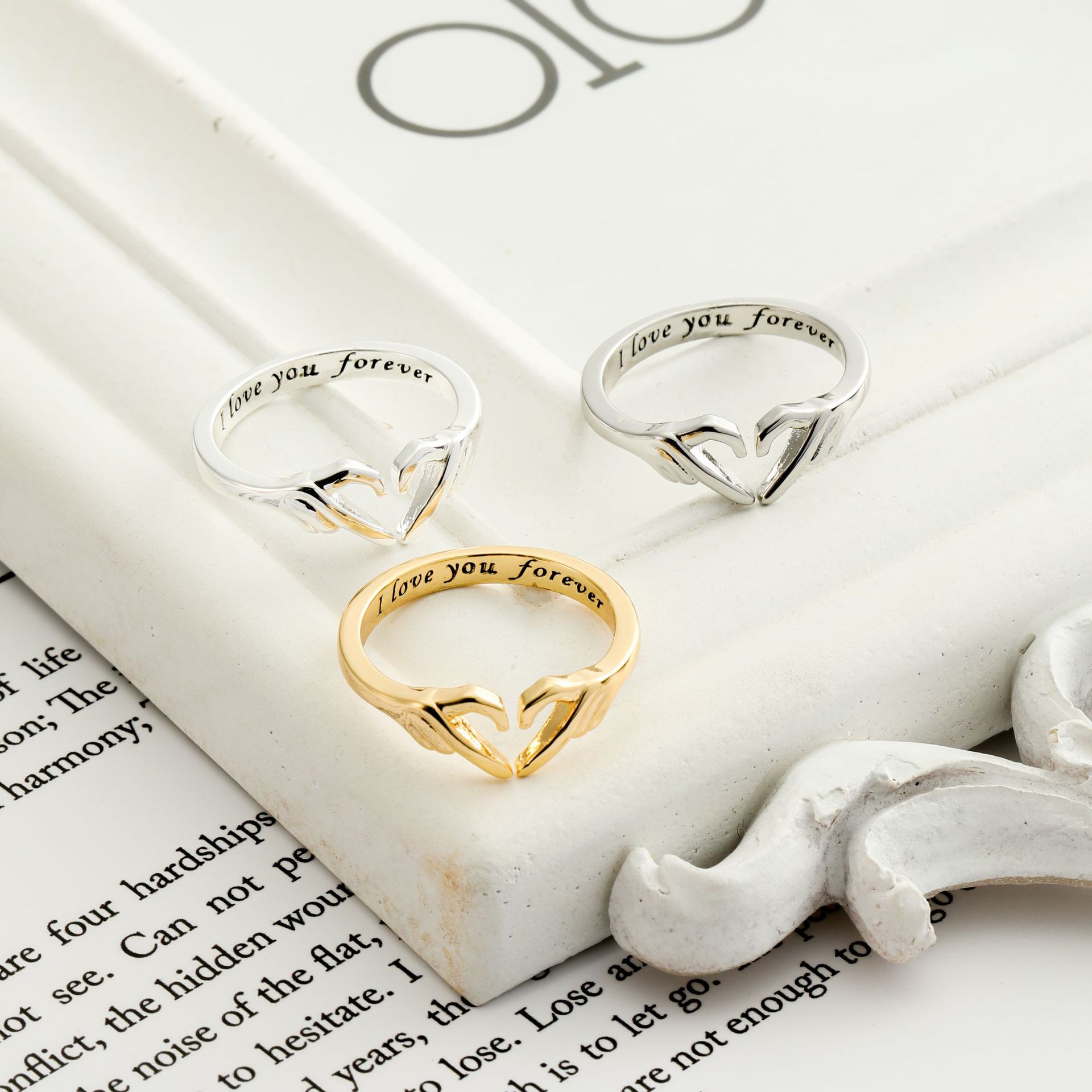 Stylish Silver Romantic Heart Hand Hug Ring for Women & Couples - Punk Wedding Finger Jewelry & Gifts - Image 11