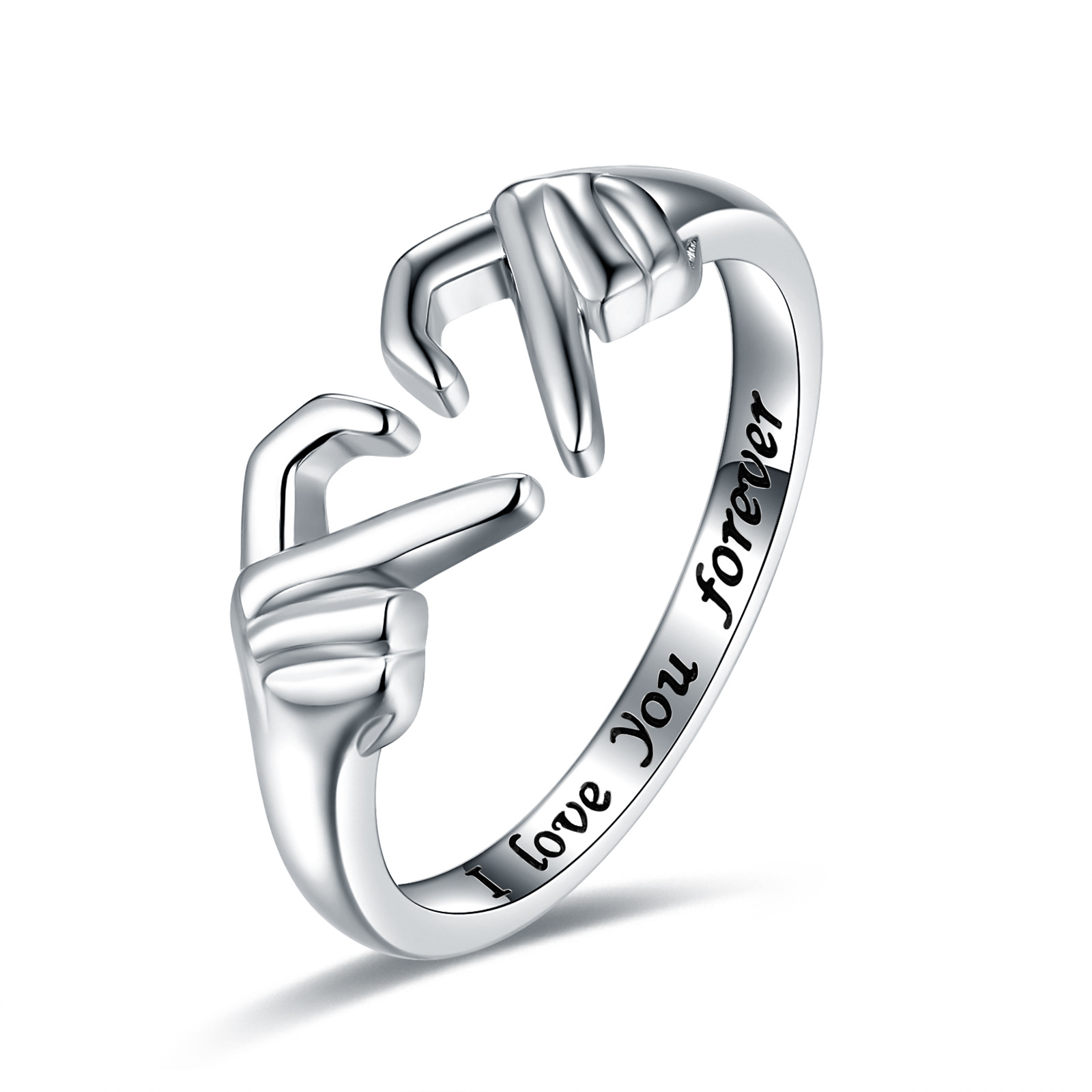 Stylish Silver Romantic Heart Hand Hug Ring for Women & Couples - Punk Wedding Finger Jewelry & Gifts - Image 13