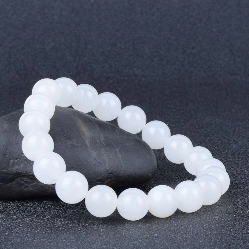 Hotan White Jade Goat Fat Round Bead Bracelet - Elegant & Unique Accessory - Image 3