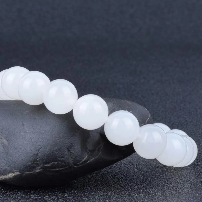 Hotan White Jade Goat Fat Round Bead Bracelet - Elegant & Unique Accessory - Image 4