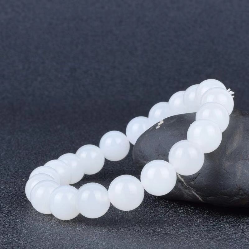 Hotan White Jade Goat Fat Round Bead Bracelet - Elegant & Unique Accessory - Image 5