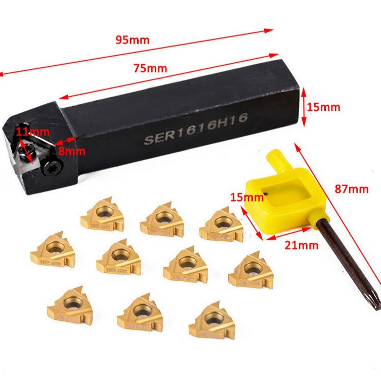 SER1616H16 CNC Knife Set - 10 Pieces with 16ER AG60 Blades & 1 Wrench - Image 2