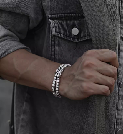 Personalized 999 Sterling Silver Wheat Ear Bracelet for Men - Fashionable Beaded Jewelry - Image 5