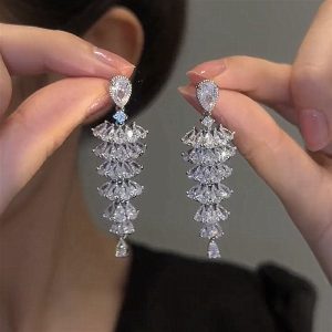 Trendy Sparkling Zircon Christmas Tree Drop Earrings for Women - Festive Dangle Jewelry for New Year and Holiday Parties