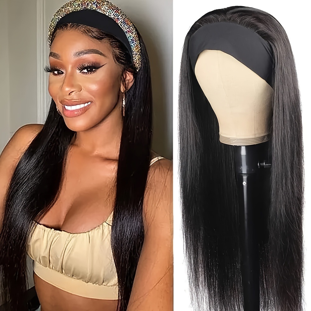 Headband Wig with Headscarf - Long Straight & Curly Hair Options - Image 2