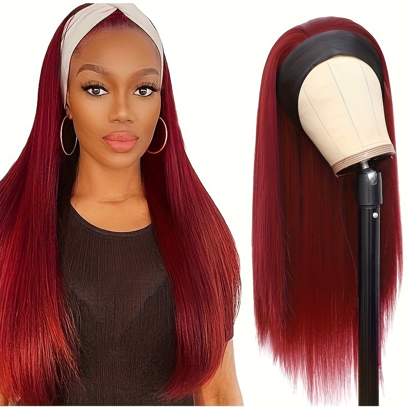 Headband Wig with Headscarf - Long Straight & Curly Hair Options - Image 3