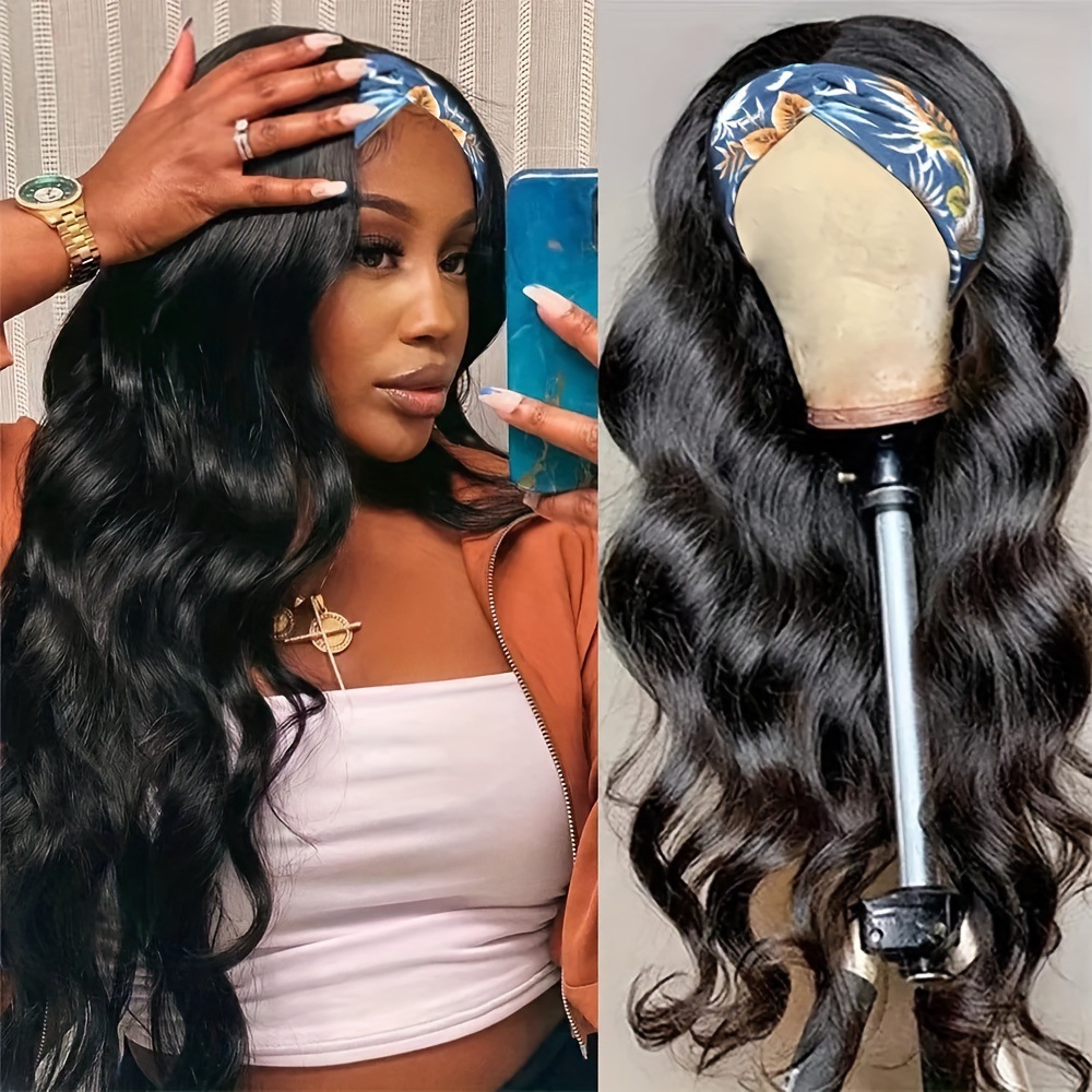 Headband Wig with Headscarf - Long Straight & Curly Hair Options - Image 4