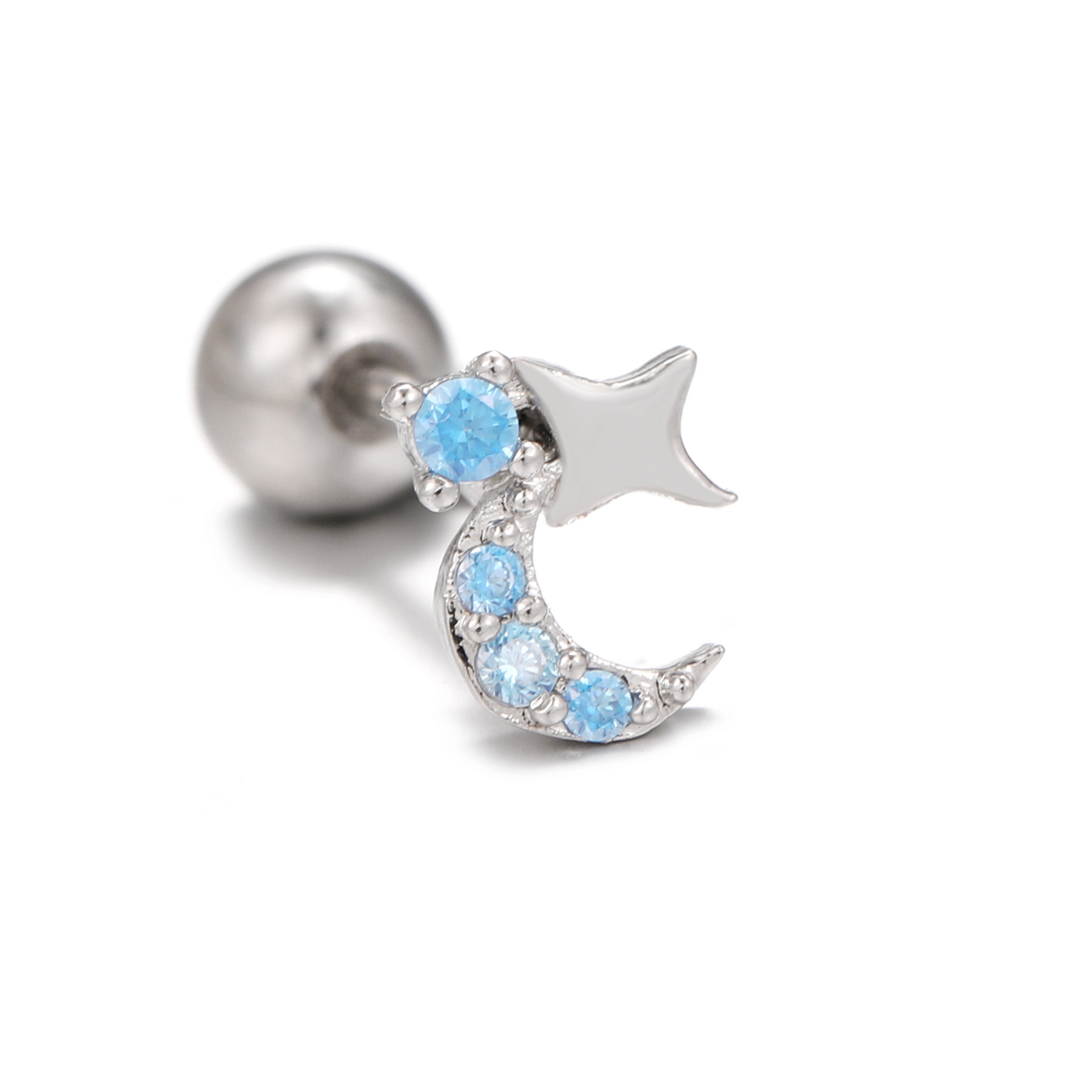 Fashion Jewelry Star & Moon Cubic Zirconia Stainless Steel Pendant Cartilage Hoop Earring Chain