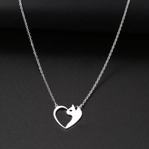 Stylish Women's Stainless Steel Jewelry - Heart Cat Hollow Pendant Choker & Clavicle Chain - Perfect Fashion Necklaces for Gifts to Women & Girls