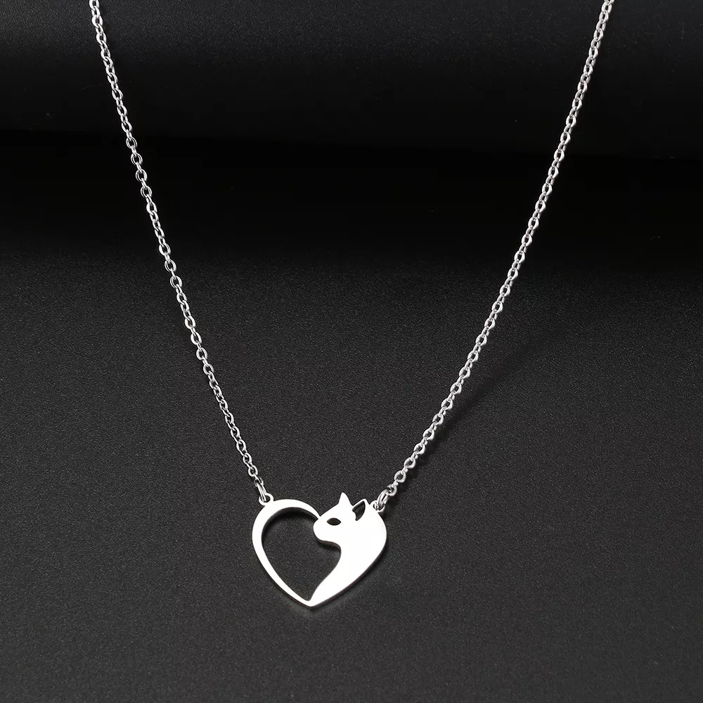Stylish Women's Stainless Steel Jewelry - Heart Cat Hollow Pendant Choker & Clavicle Chain - Perfect Fashion Necklaces for Gifts to Women & Girls - Image 9