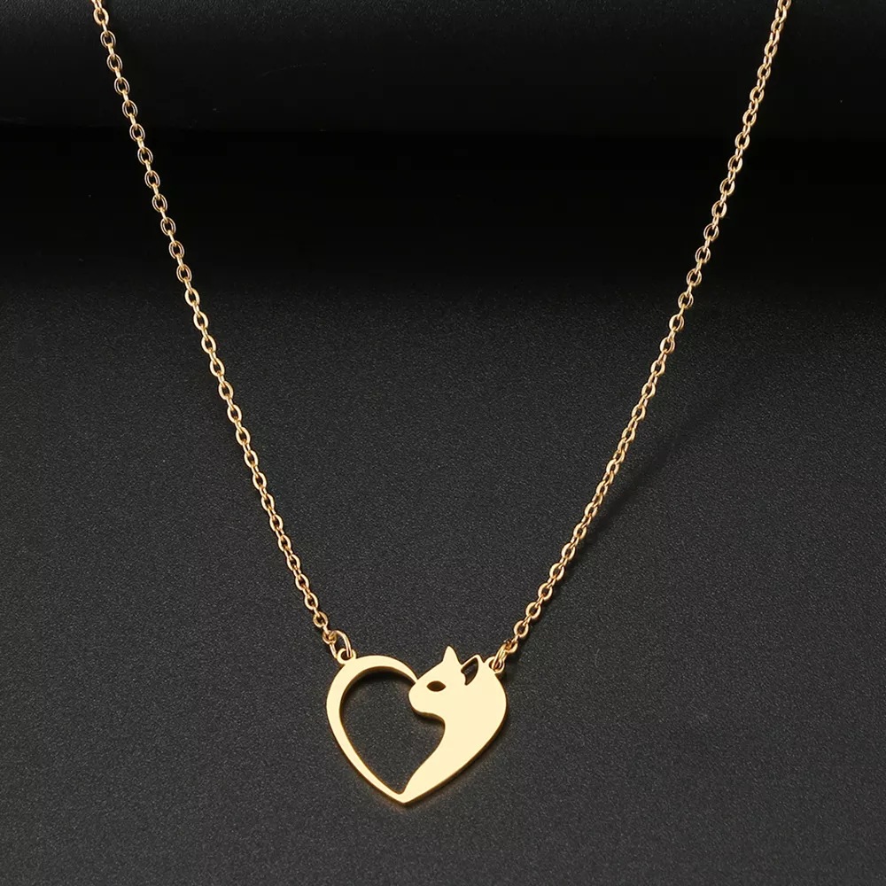 Stylish Women's Stainless Steel Jewelry - Heart Cat Hollow Pendant Choker & Clavicle Chain - Perfect Fashion Necklaces for Gifts to Women & Girls - Image 12