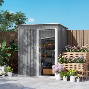 Outsunny 5 X 3ft Light Grey Garden Storage Shed with Sliding Door & Sloped Roof for Outdoor Tools and Equipment