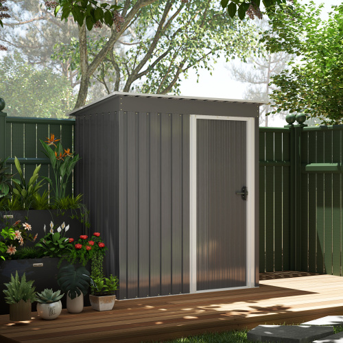 Outsunny 5 X 3ft Light Grey Garden Storage Shed with Sliding Door & Sloped Roof for Outdoor Tools and Equipment - Image 3