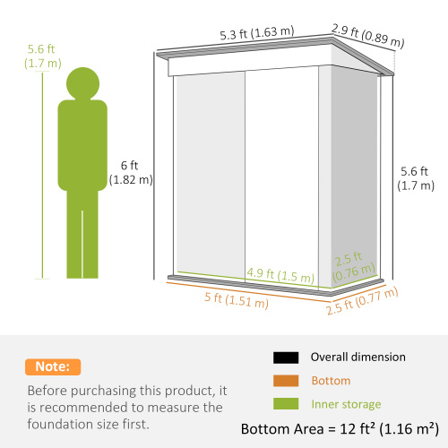 Outsunny 5 X 3ft Light Grey Garden Storage Shed with Sliding Door & Sloped Roof for Outdoor Tools and Equipment - Image 4