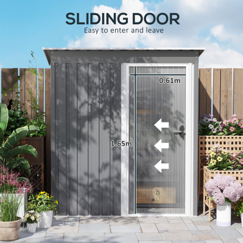 Outsunny 5 X 3ft Light Grey Garden Storage Shed with Sliding Door & Sloped Roof for Outdoor Tools and Equipment - Image 7