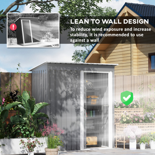 Outsunny 5 X 3ft Light Grey Garden Storage Shed with Sliding Door & Sloped Roof for Outdoor Tools and Equipment - Image 8