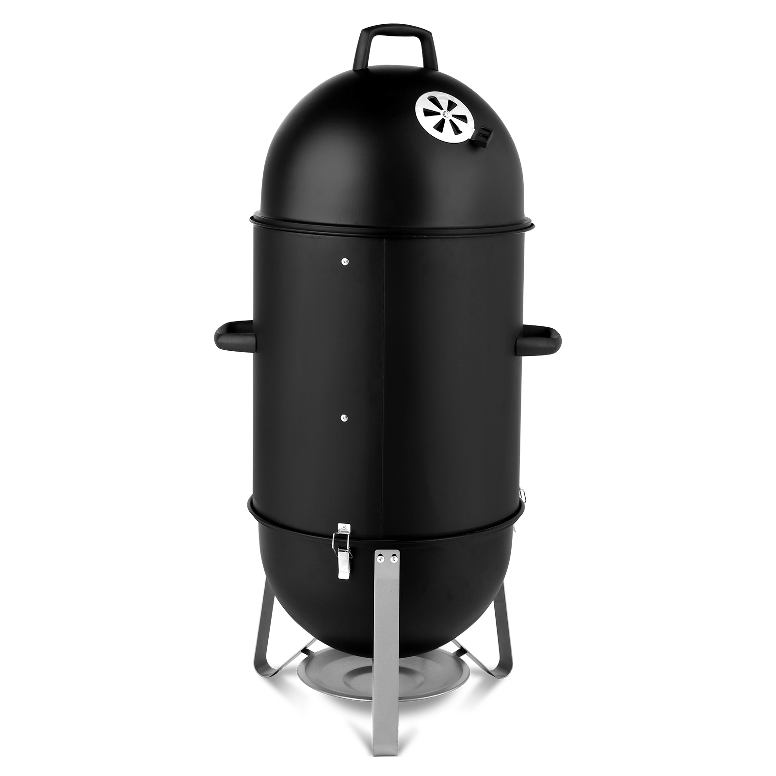 48x48x119cm Black 3-Tier Oval Cylinder Smoker - Heavy-Duty Charcoal Grill - Image 12