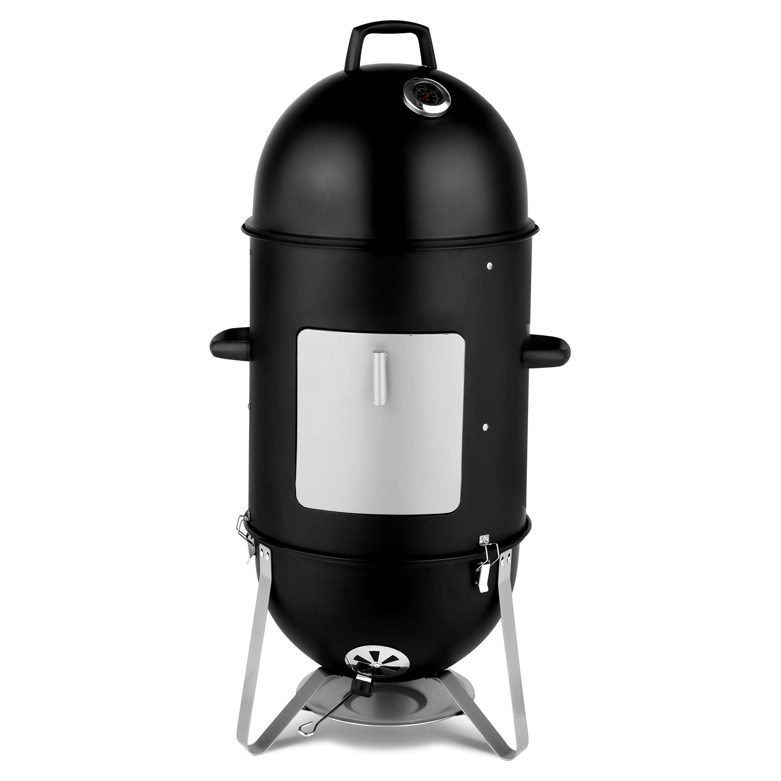 48x48x119cm Black 3-Tier Oval Cylinder Smoker - Heavy-Duty Charcoal Grill - Image 14