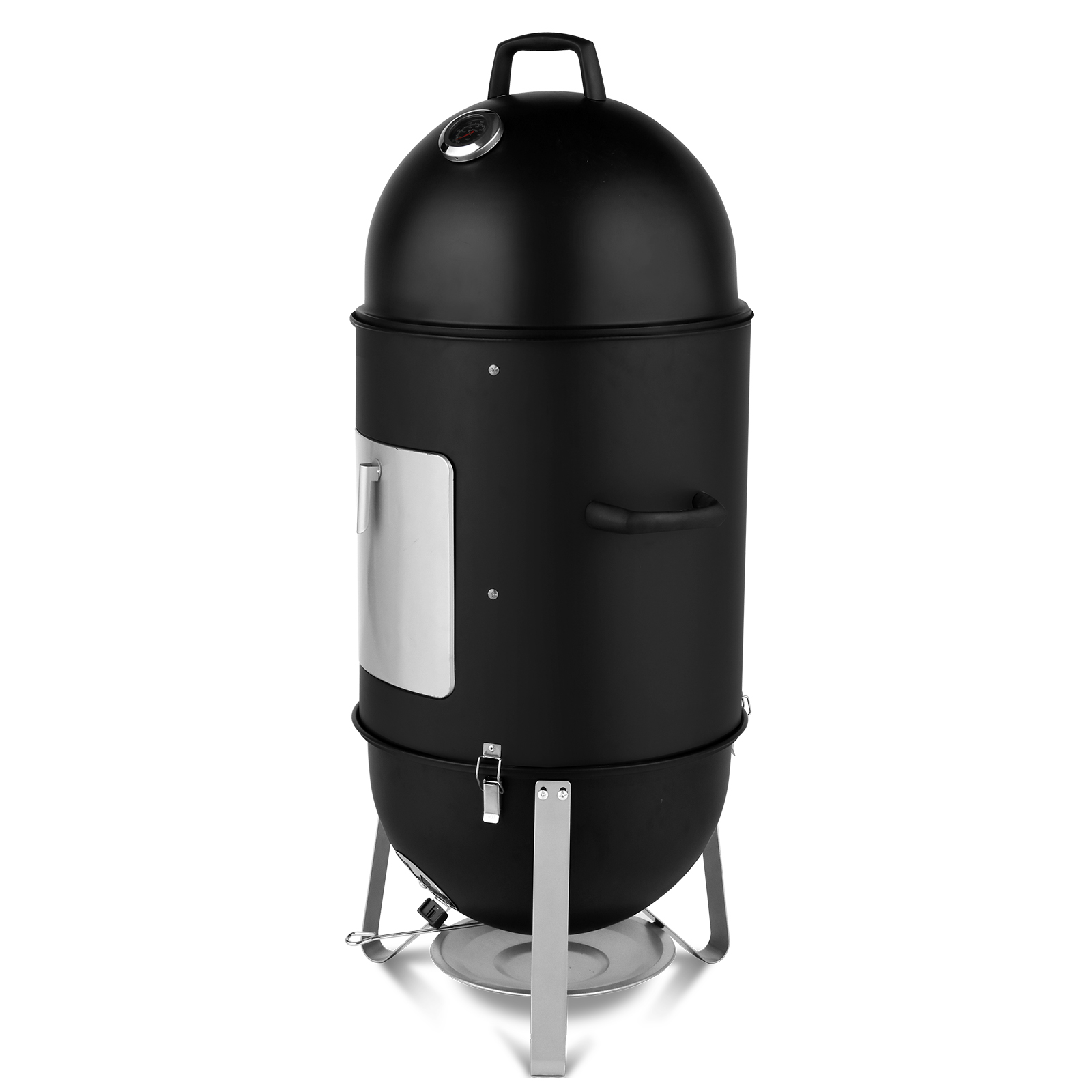 48x48x119cm Black 3-Tier Oval Cylinder Smoker - Heavy-Duty Charcoal Grill - Image 15