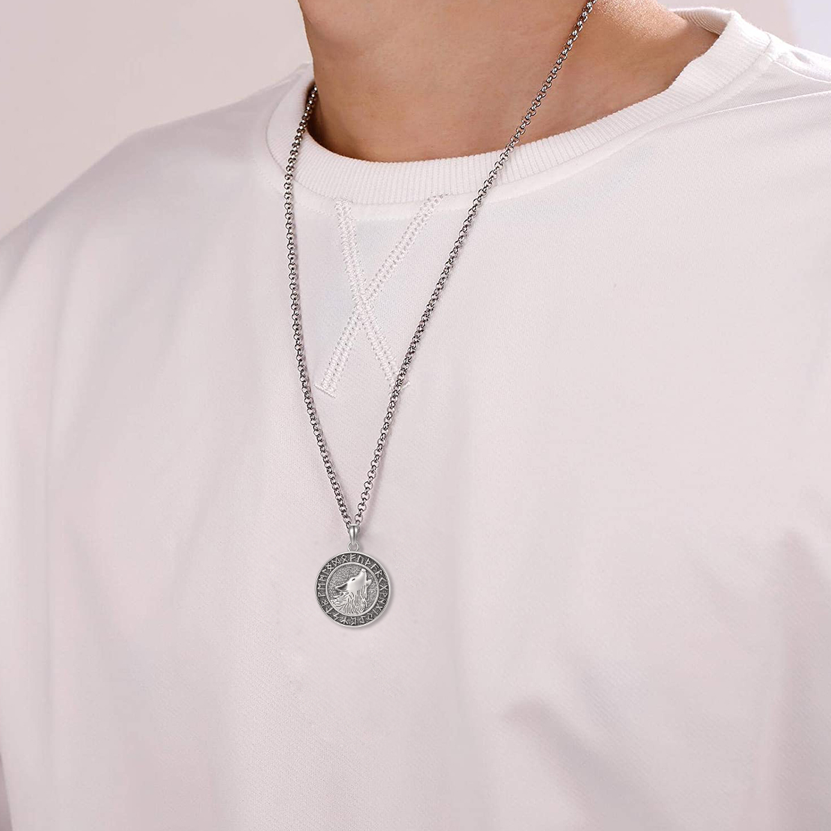 Viking Wolf Pendant Necklace - Viking Jewelry with Runes Coin Design for Men & Women - Image 4