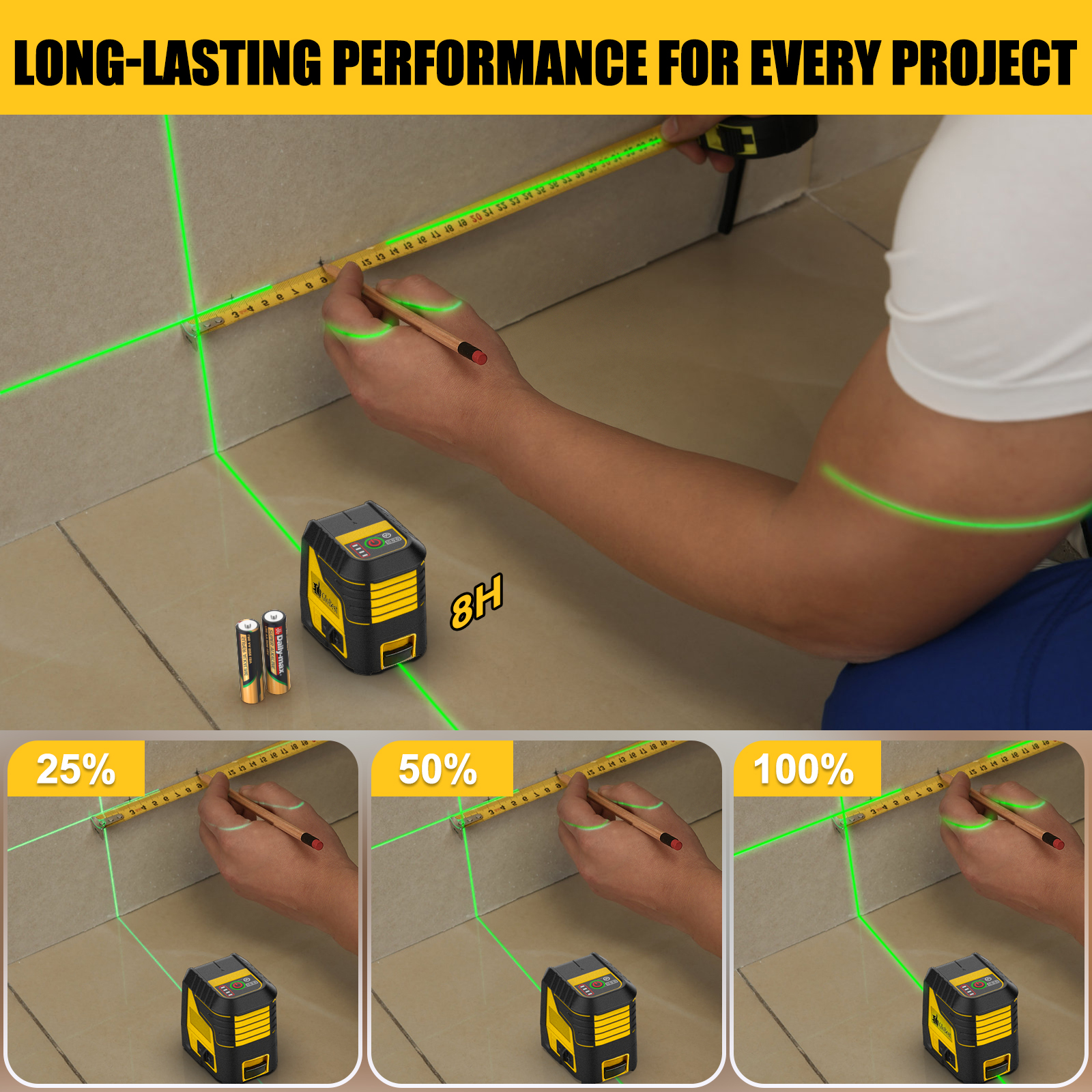 Green Cross Line Laser Level Tool with Self-Leveling & Manual Modes, Ideal for Picture Hanging and Tiling, Includes 360-Degree Magnetic Base & Battery - Image 4