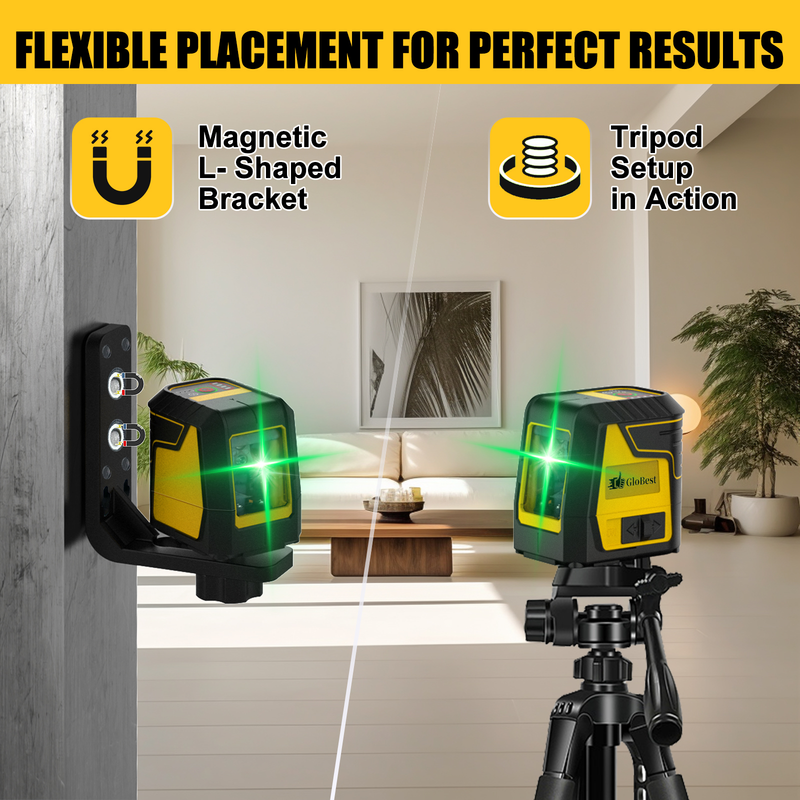 Green Cross Line Laser Level Tool with Self-Leveling & Manual Modes, Ideal for Picture Hanging and Tiling, Includes 360-Degree Magnetic Base & Battery - Image 5