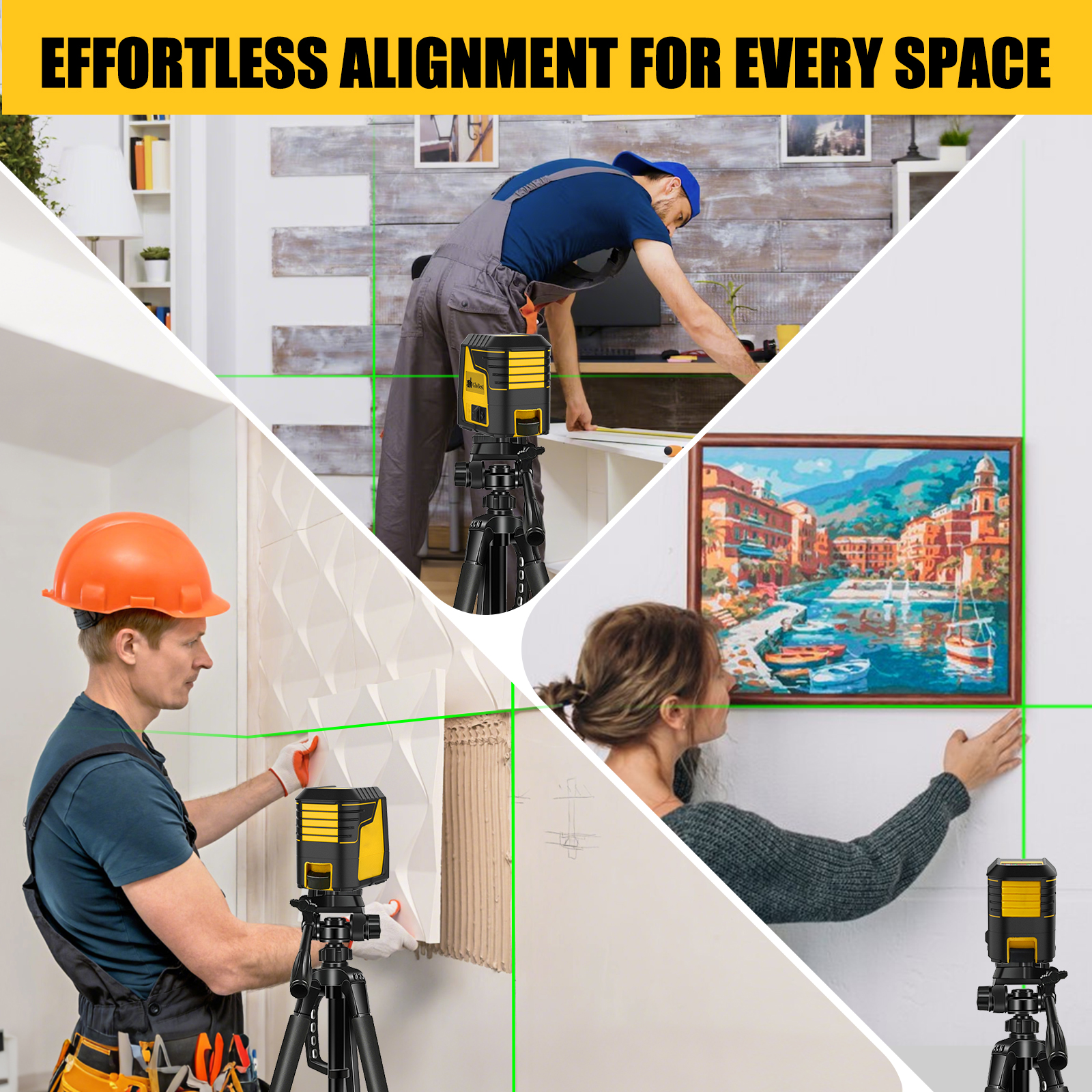 Green Cross Line Laser Level Tool with Self-Leveling & Manual Modes, Ideal for Picture Hanging and Tiling, Includes 360-Degree Magnetic Base & Battery - Image 7